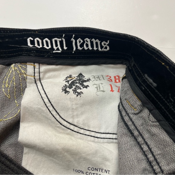 Coogi Baggy Denim‎ Short Black Hip Hop Y2K Mens Size 38 x 17 Embroidered Velvet - Picture 5 of 15